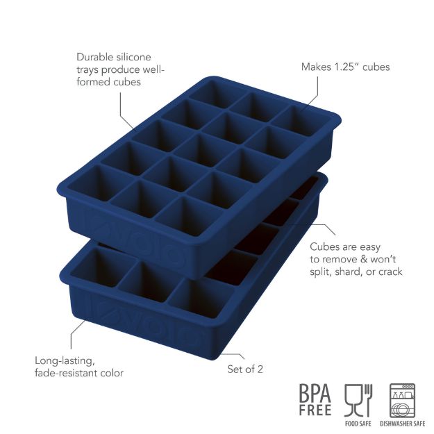 Perfect Cube Ice Tray - Silicone 15-Pocket Indigo 2pk by Homeportonline