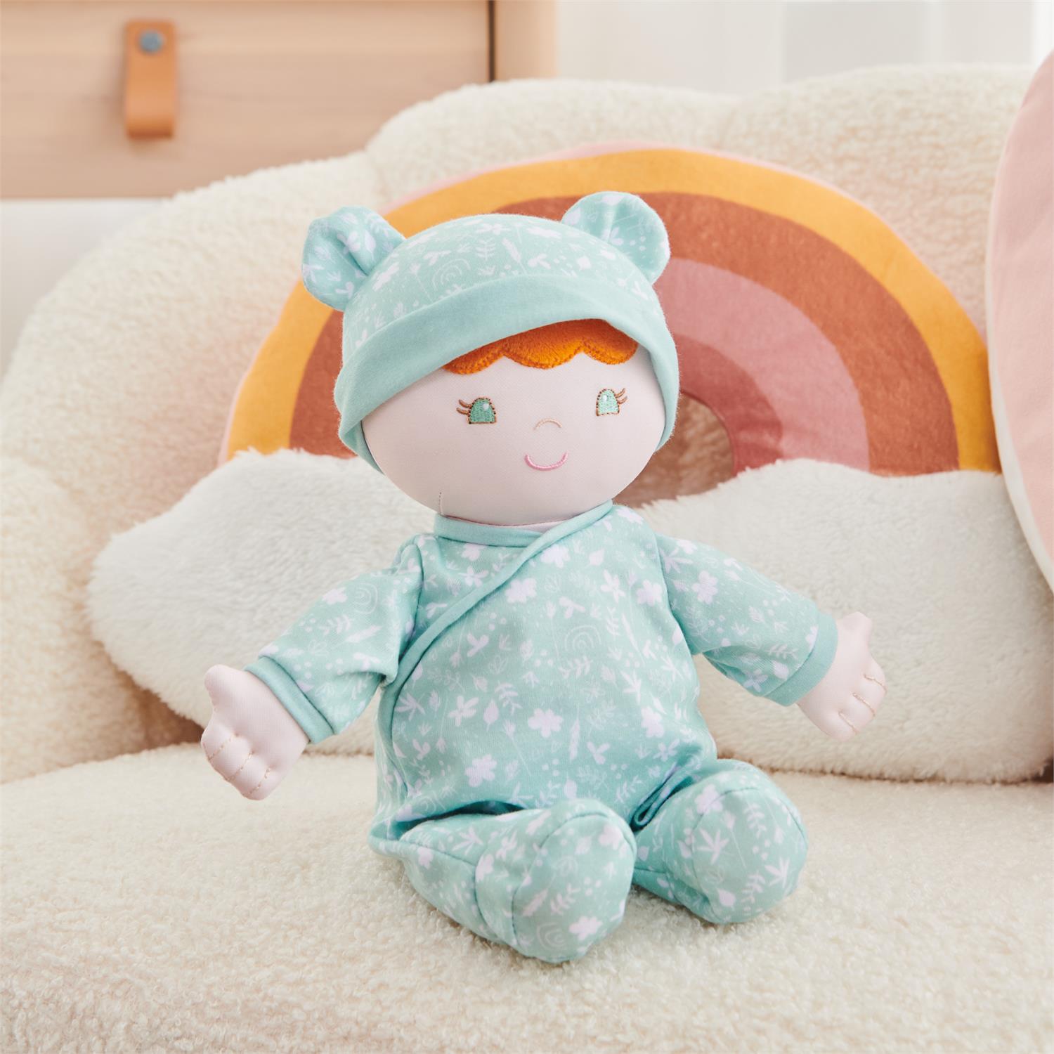 Plush Baby Doll Sustainable Daphnie Dressed In A Green Onesie by Homeportonline
