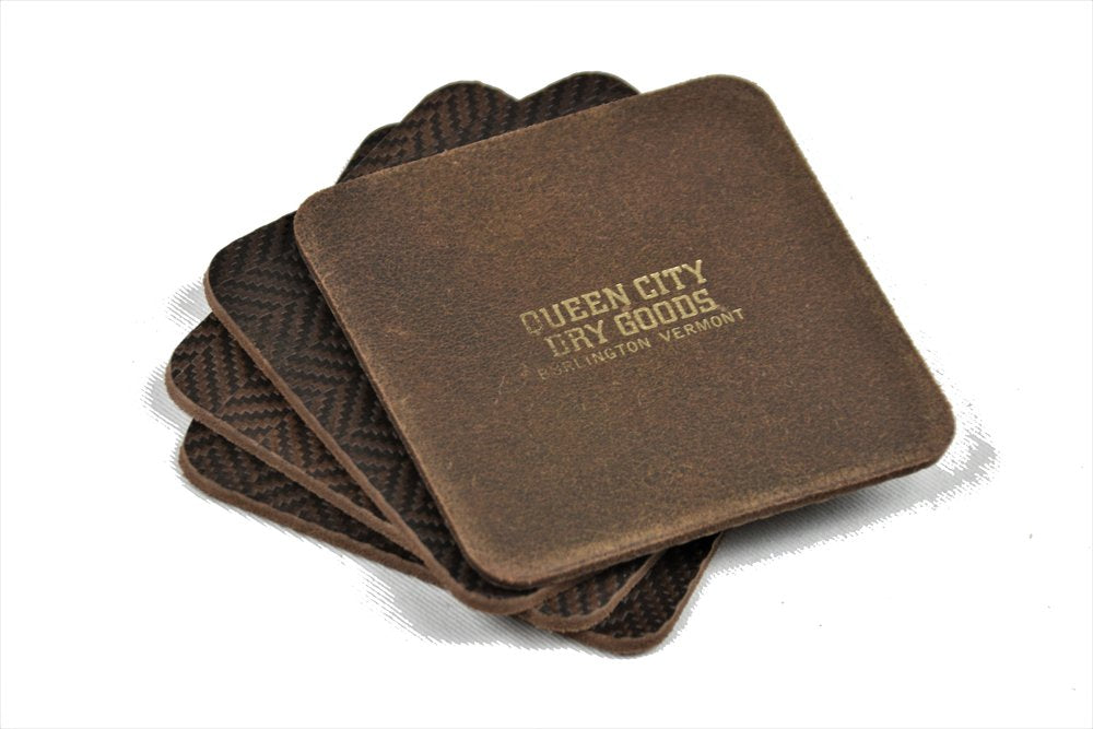 Herringbone Leather Coaster Set