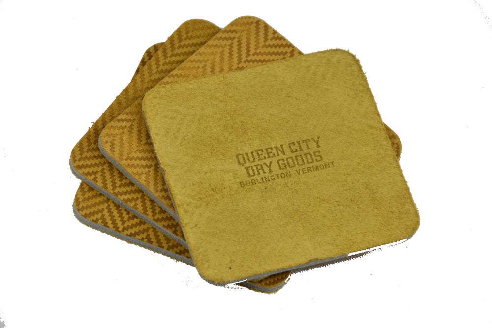 Herringbone Leather Coaster Set