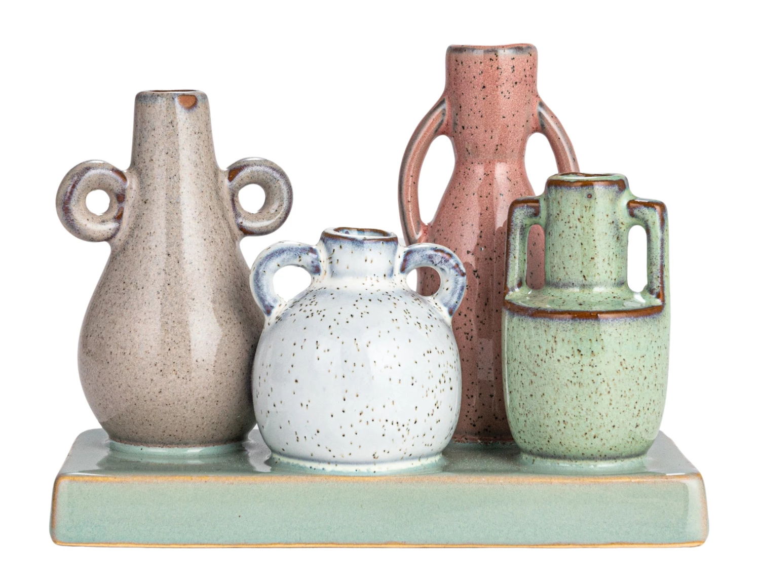 Vases Stoneware Set/4 Mounted on Tray Base Multicolor by Homeportonline