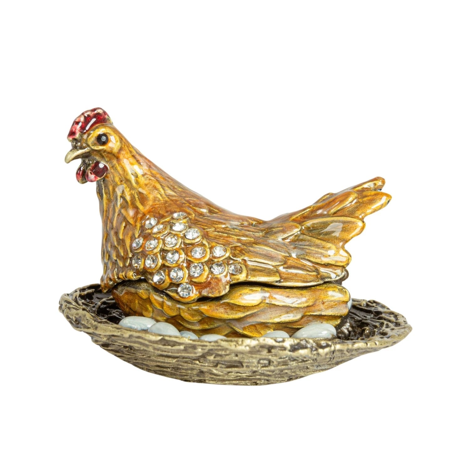 Trinket Box Enameled Metal Hen on Nest 2.75"w x 1.5"h by Homeportonline