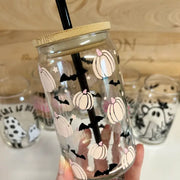 Pumpkin Glass Cup, Pink Halloween Cup, Pink Pumpkin Cup by Wild Lark