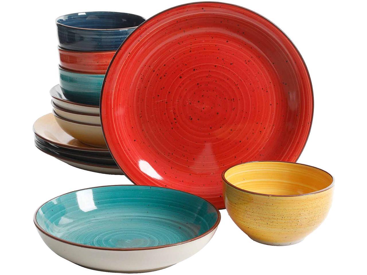 Color Speckle 12 Piece Mix and Match Double Bowl Set by Homeportonline