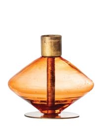 Candle Holder Taper Antique Brass & Glass Orange Large by Homeportonline