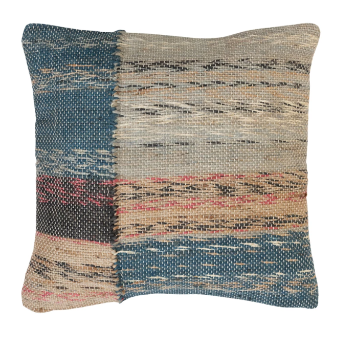 Pillow Woven Jute & Cotton 20" Square Multicolor by Homeportonline