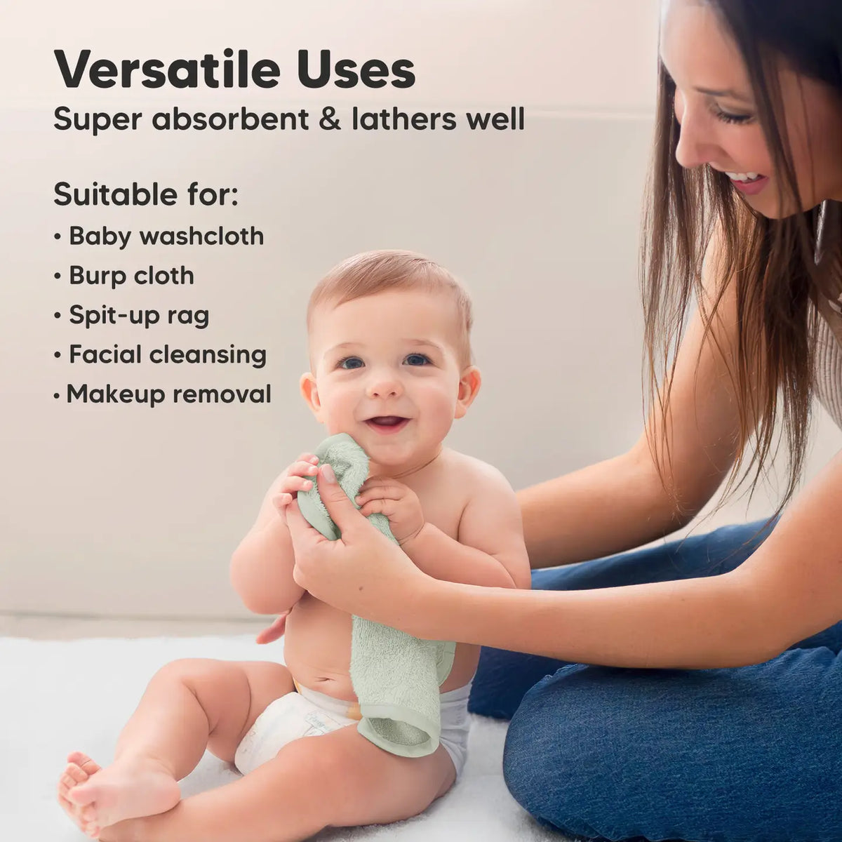 6-Pack Baby Wash Cloths - White/Stone