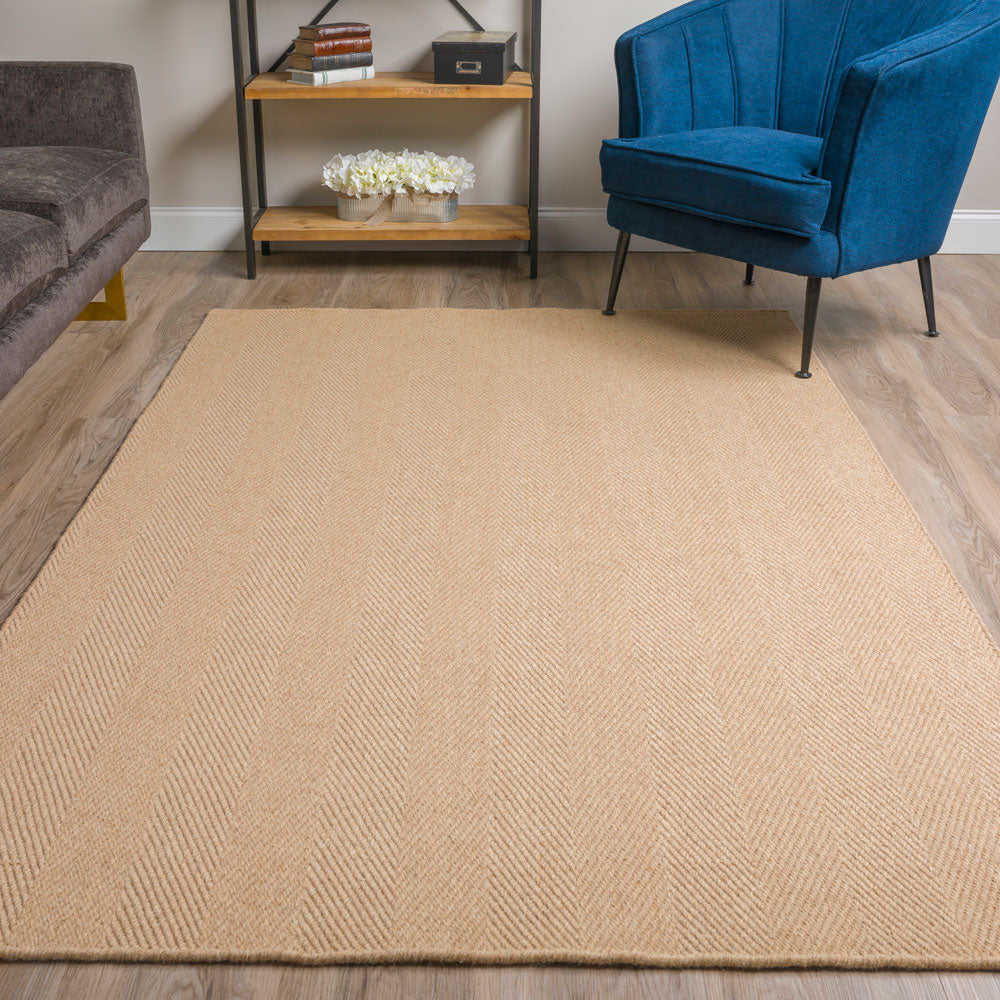 Monaco Herringbone Wool Rug Ecru 5' x 7'6" by Homeportonline
