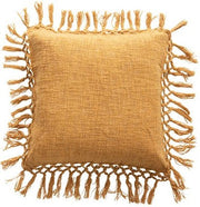 Pillow Cotton Slub With Crochet Edge & Fringe Mustard 20" Square by Homeportonline