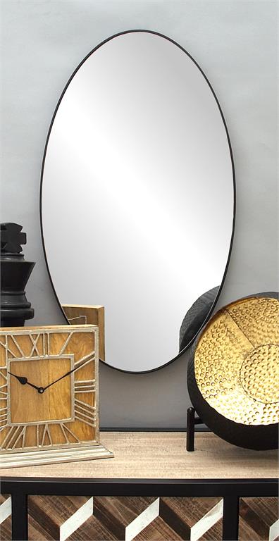 Black Wood Oval Shaped Wall Mirror by Homeportonline