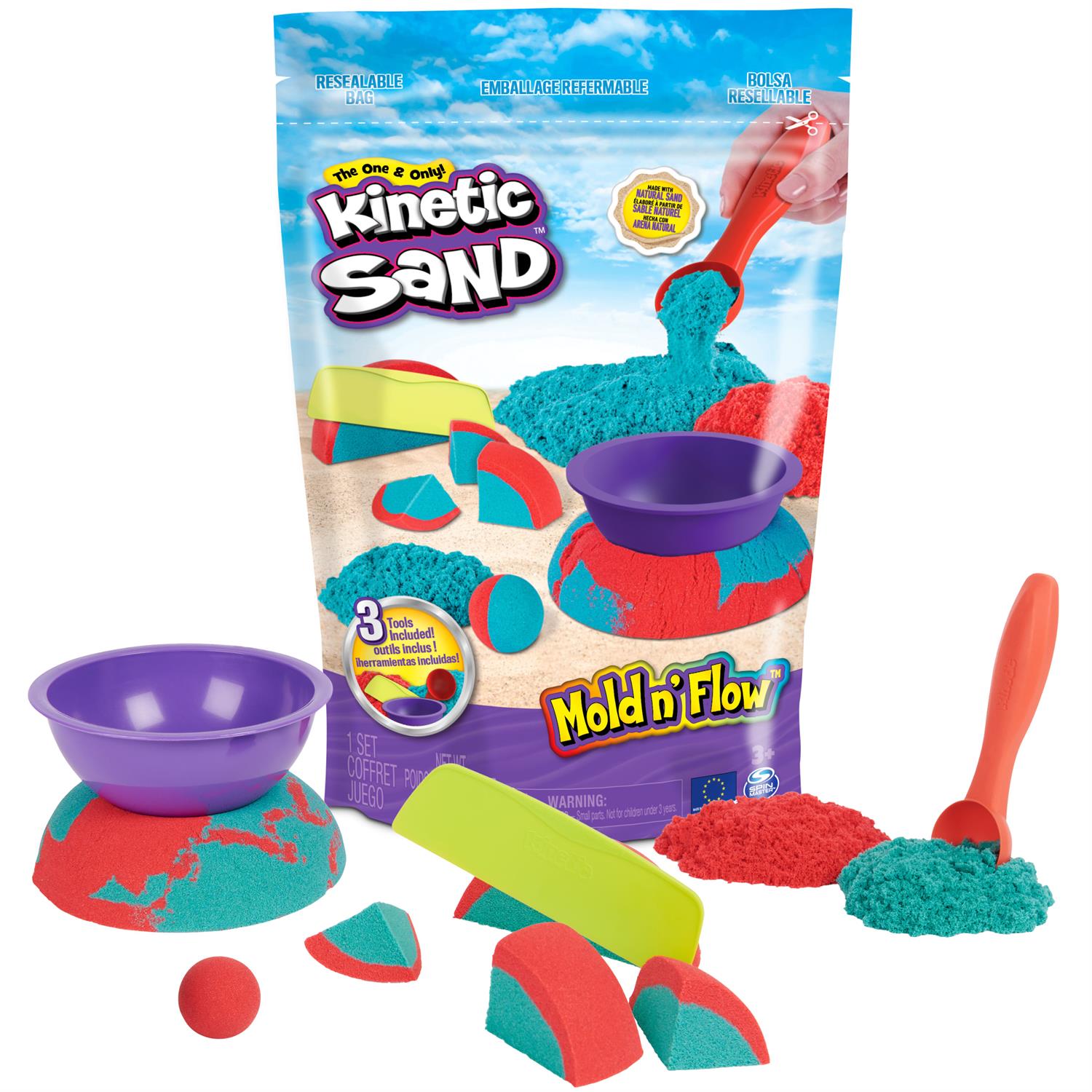 Kinetic Sand Mold n' Flow Red & Teal Play Sand 1.5lbs by Homeportonline
