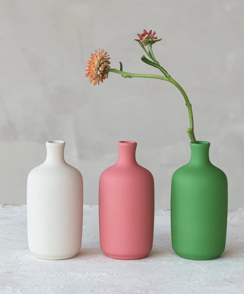 Vase Stoneware Bottle Shape 3 Colors 5.25"h (Sold Individually) by Homeportonline