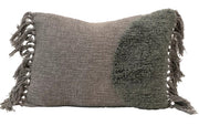 Pillow Lumbar Cotton Blend Tufted w/ Fringe, Grey by Homeportonline
