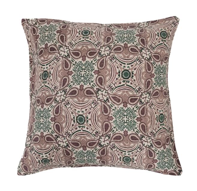 Pillow Cotton Blend Printed Purple, Cream & Green Pattern 24" Square by Homeportonline
