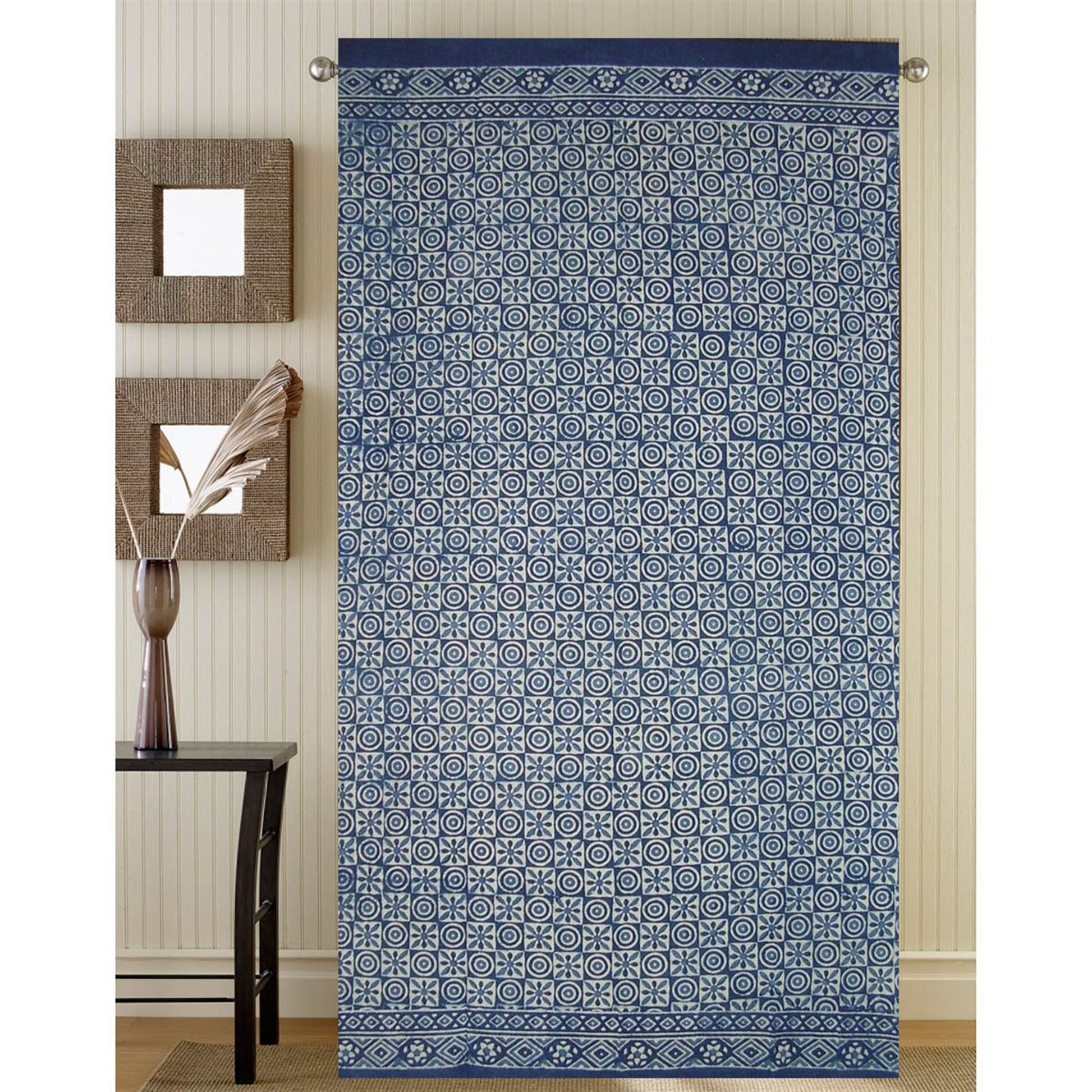 Window Panel Indigo Dabu Checkered by Homeportonline
