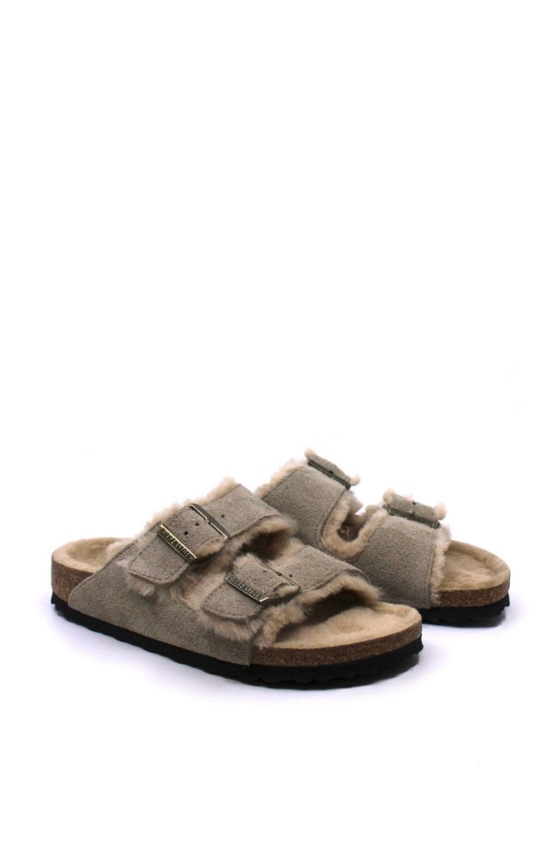 Birkenstock Arizona Shearling Sandal in Taupe Suede (Narrow Fit) by Dear Lucy