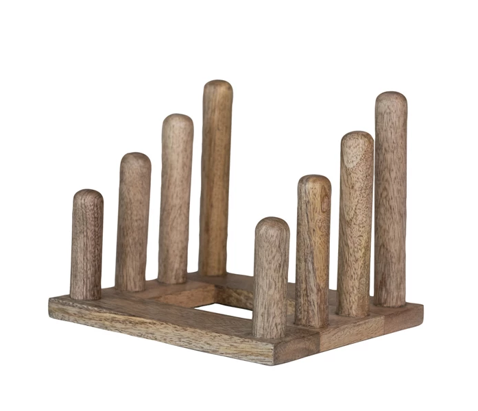 Plate Stand Mango Wood Holds Three Natural 8"l x 6.5"h by Homeportonline