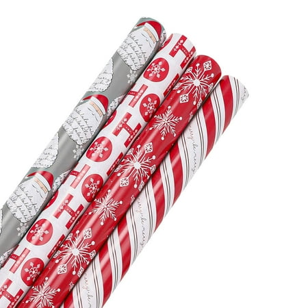 LaRibbons 30  x 10  Christmas Reversible Wrapping Paper Bundle (4-pack) | Merry Santa Ho Ho