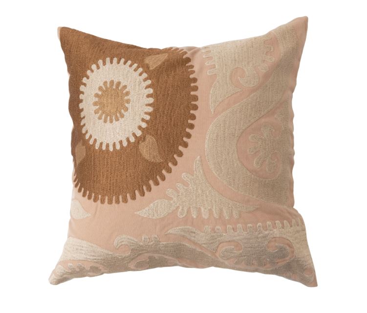 Pillow Cotton Embroidered Suzani Design Chambray Back 16" Square by Homeportonline