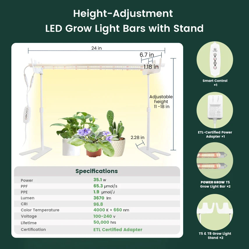4000K Power Grow Light Sets (Stand + 2ft Lights)