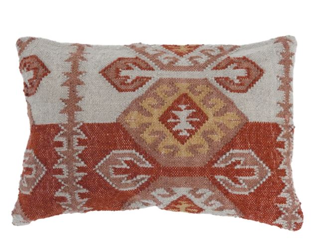Pillow Lumbar Ikat Kilim Wool Blend Rust 16" x 24" by Homeportonline