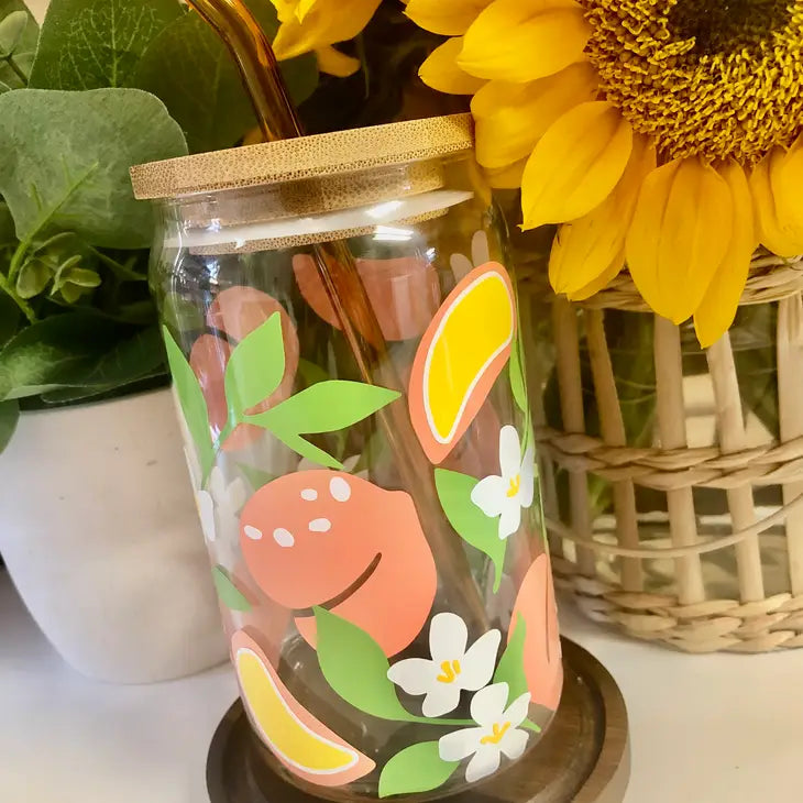 Peach Glass Cup, Fruit Cup, Summer Cup, Spring Coffee Cup by Wild Lark