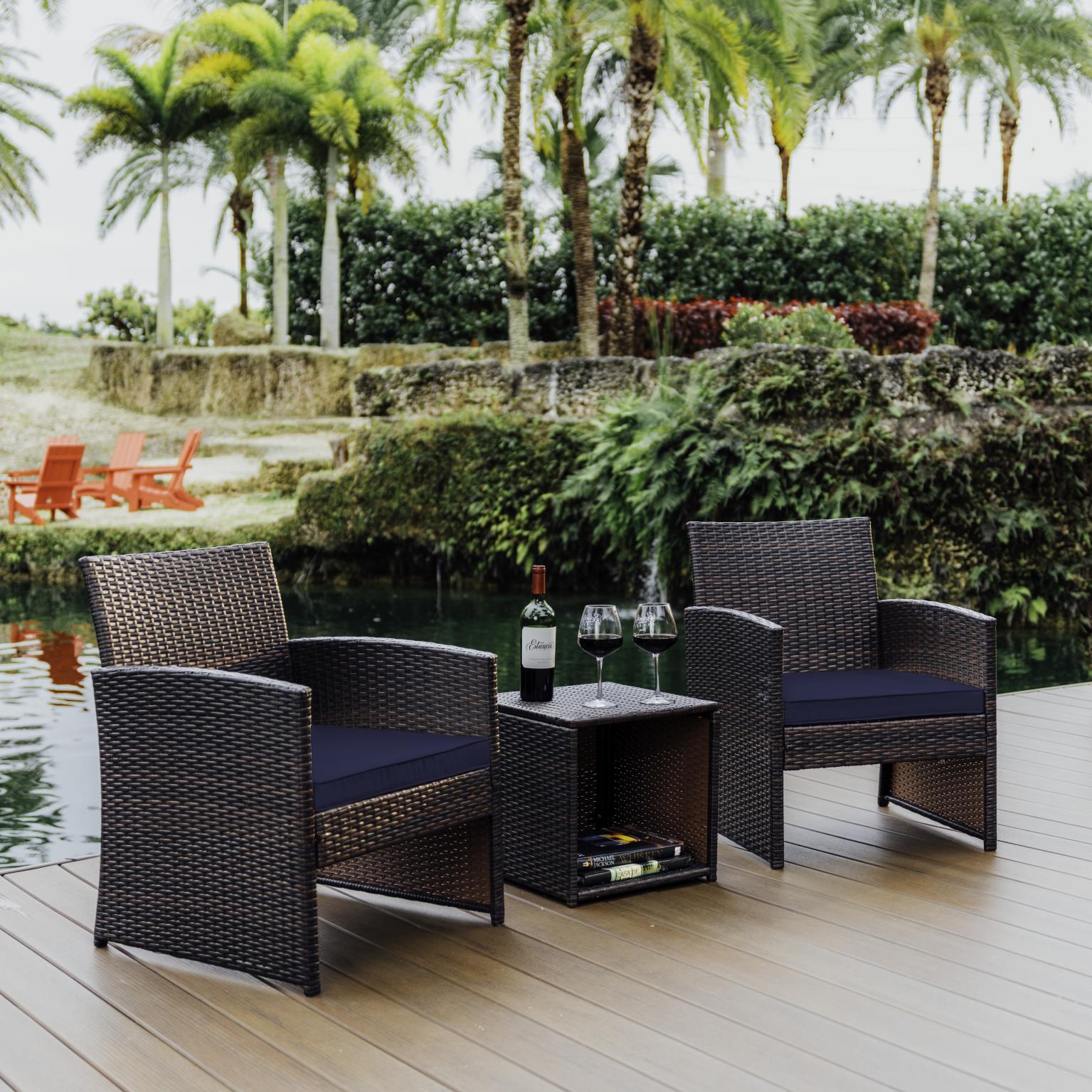 Patio Furniture Wicker Conversation Set Three Pieces by Homeportonline