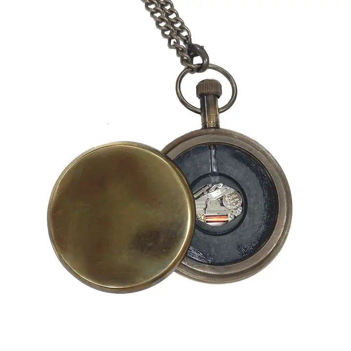 Antiqued Brass Pocket Watch in Vintage Wooden Box
