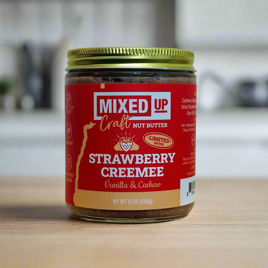(LIMITED) "Strawberry Creemee" - Vanilla Cashew Butter - 9 oz Glass Jar by Mixed Up Foods