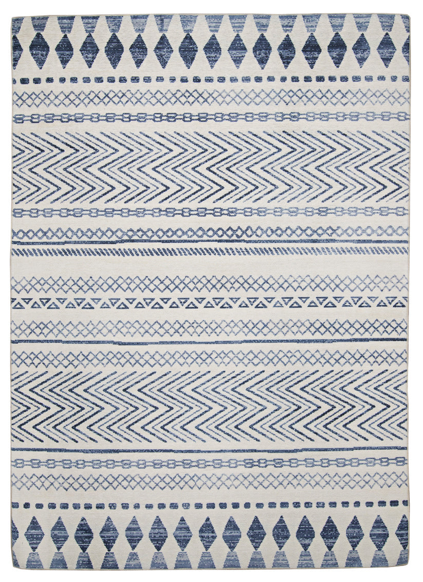 Outdoor Washable Marco Ivory and Blue Rug 5ft x 7ft by Homeportonline