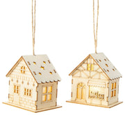 Ornaments - Assorted LED Mini Wood House (Sold Individually) by Homeportonline