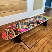 Musical Vibes - Elevated Skateboard Dog Feeding Stand with 2 Bowls