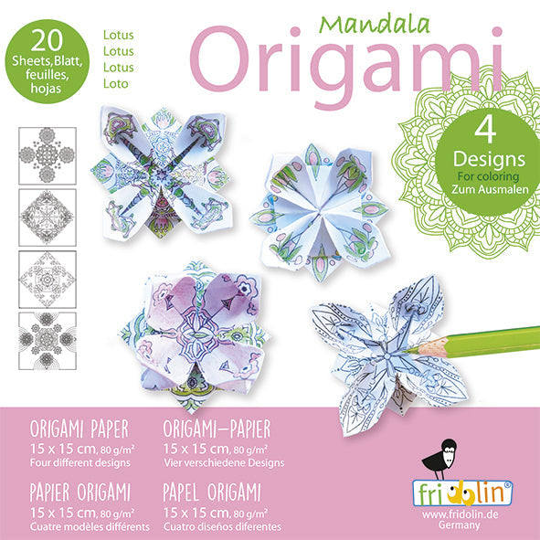 Kids Coloring Origami 15cm x 15cm Lotus Mandala by Homeportonline