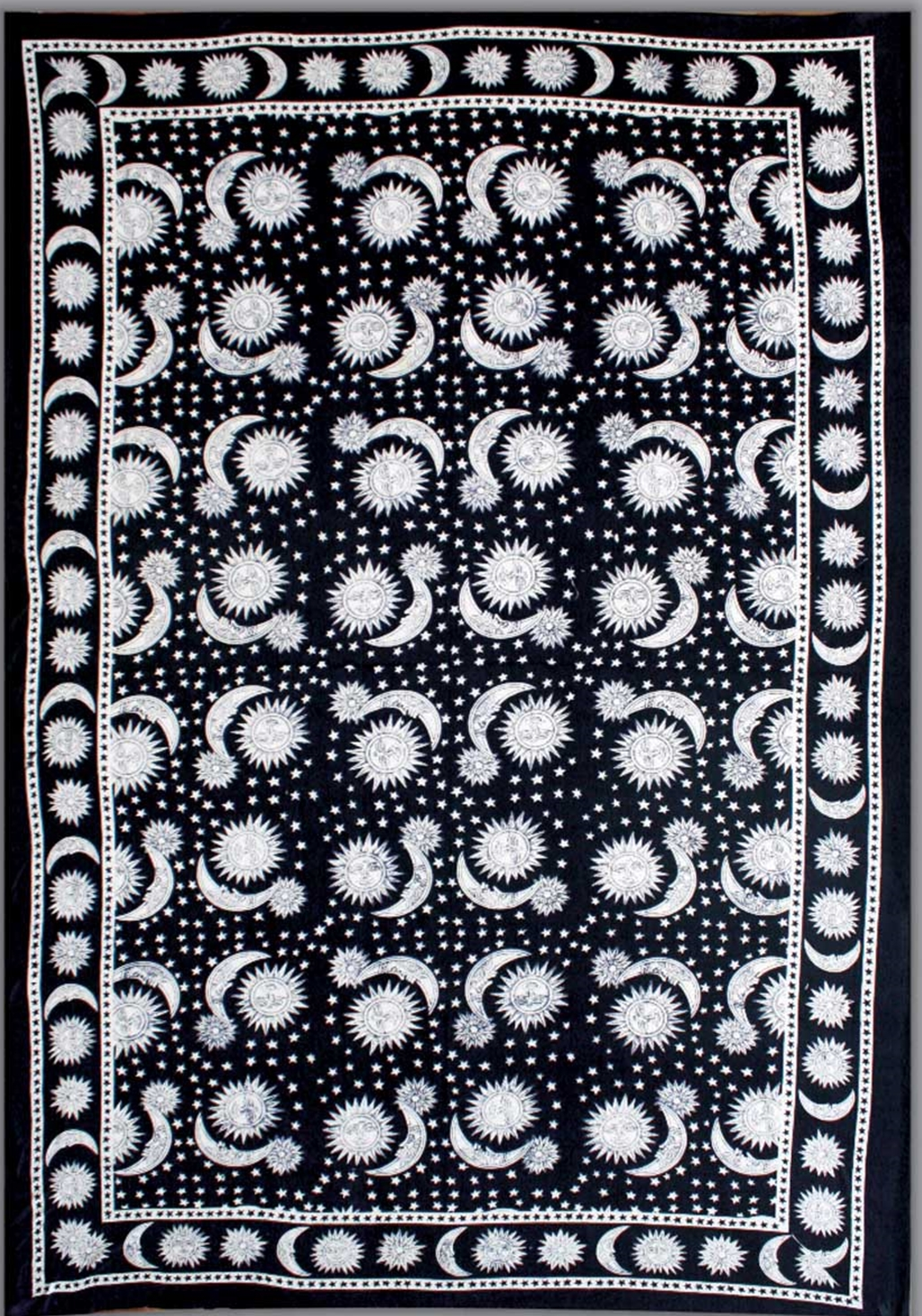Tapestry Twin Size Black & White Design Sun, Moon & Stars by Homeportonline