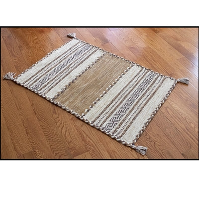 Rug Braided Tonal With Tassels Beige 2'x3' by Homeportonline