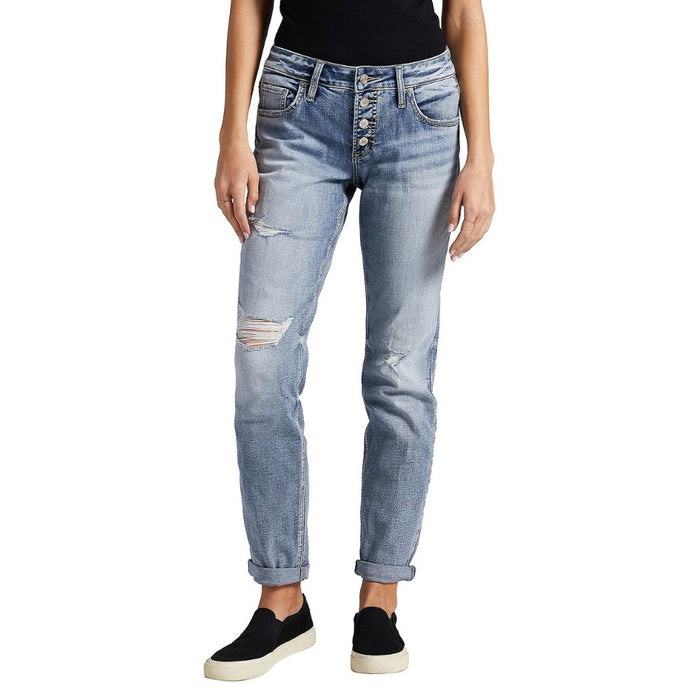 Silver Jeans Co. Women's Boyfriend Mid Rise Slim Leg Jean - Indigo