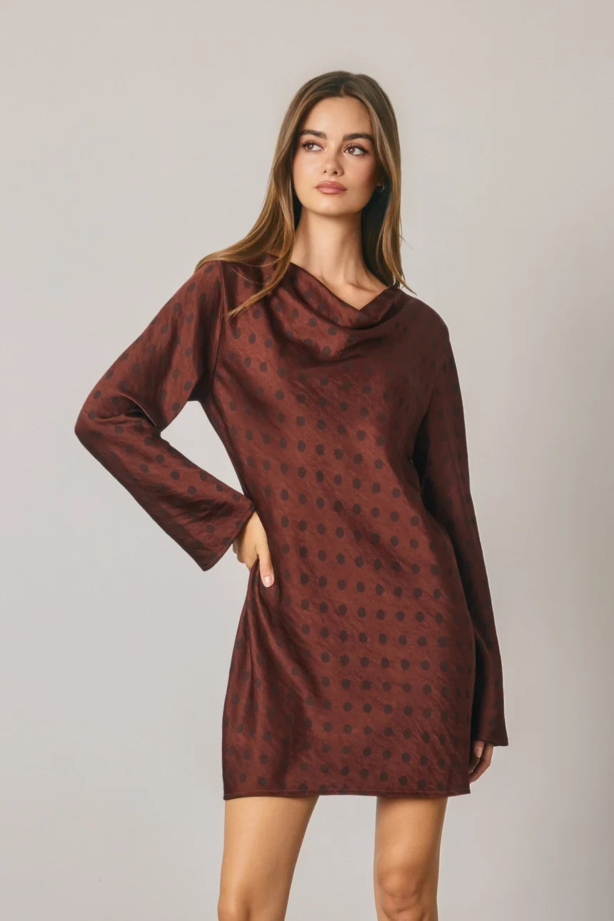 Dress Forum Polka Dot Draped Boatneck Mini Dress