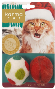 Dharma Dog Karma Cat Wool 1.5" Holiday Balls 2 Pack by Pet Food Warehouse