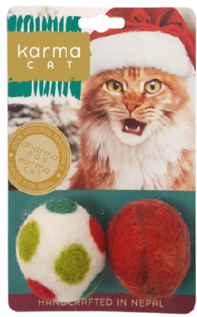 Dharma Dog Karma Cat Wool 1.5" Holiday Balls 2 Pack by Pet Food Warehouse