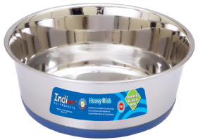 Indipets 1 qt. Heavy Duty Steel Dog Dish with Rubber Base by Pet Food Warehouse