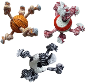 Multipet Sports Ball with Rope Dog Toy 3.5" by Pet Food Warehouse
