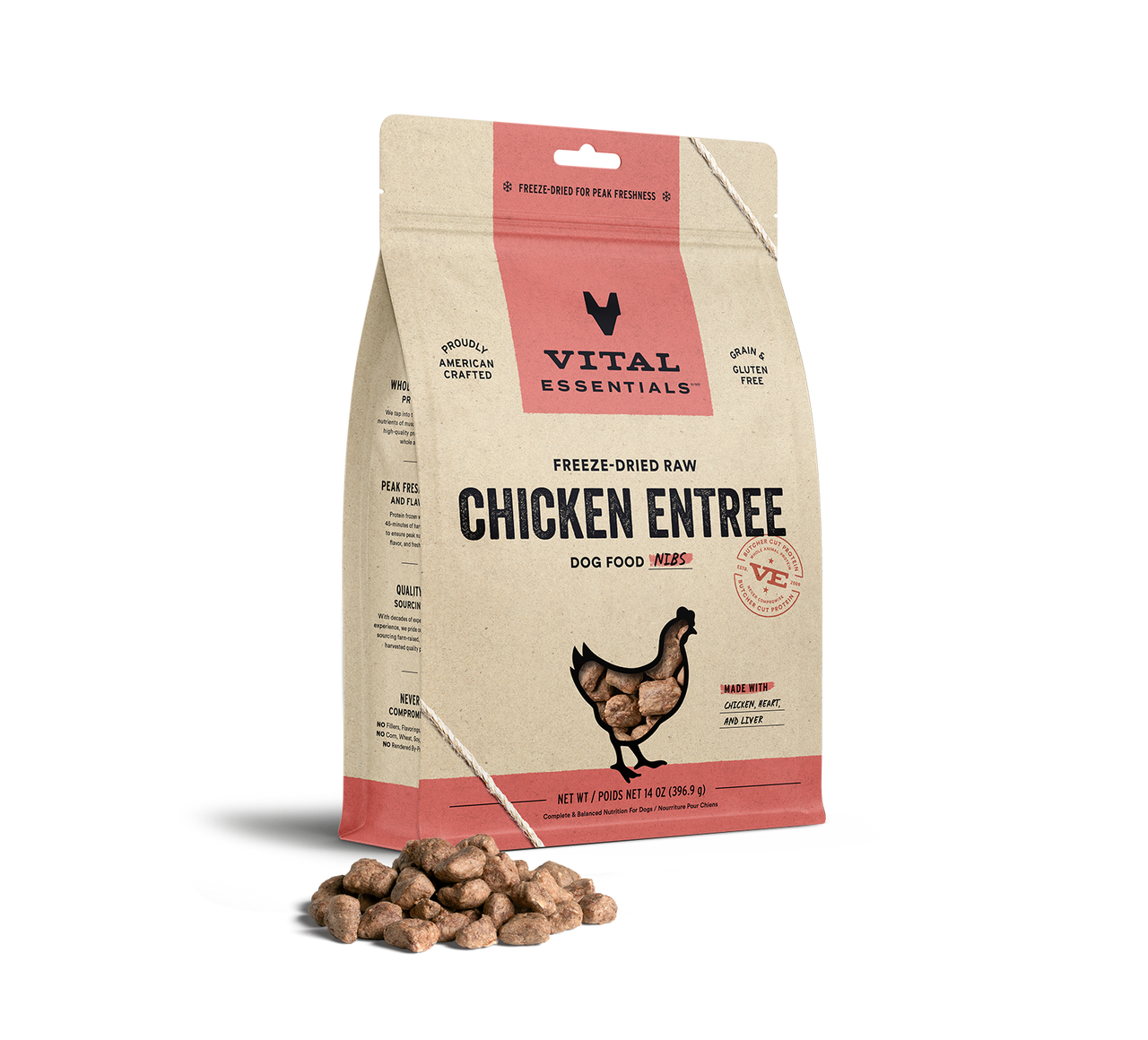 Vital Essentials Freeze-Dried Raw Entree Dog Food Nibs Chicken 14oz by Pet Food Warehouse