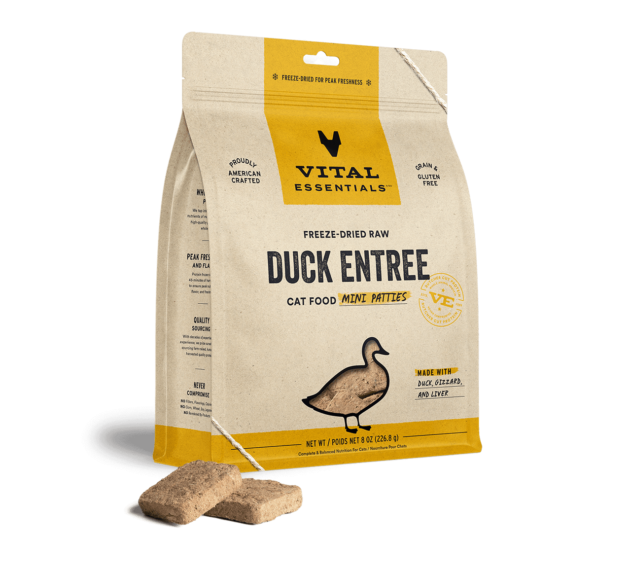 Vital Essentials Freeze-Dried Cat Food Mini Patties Duck 8oz by Pet Food Warehouse