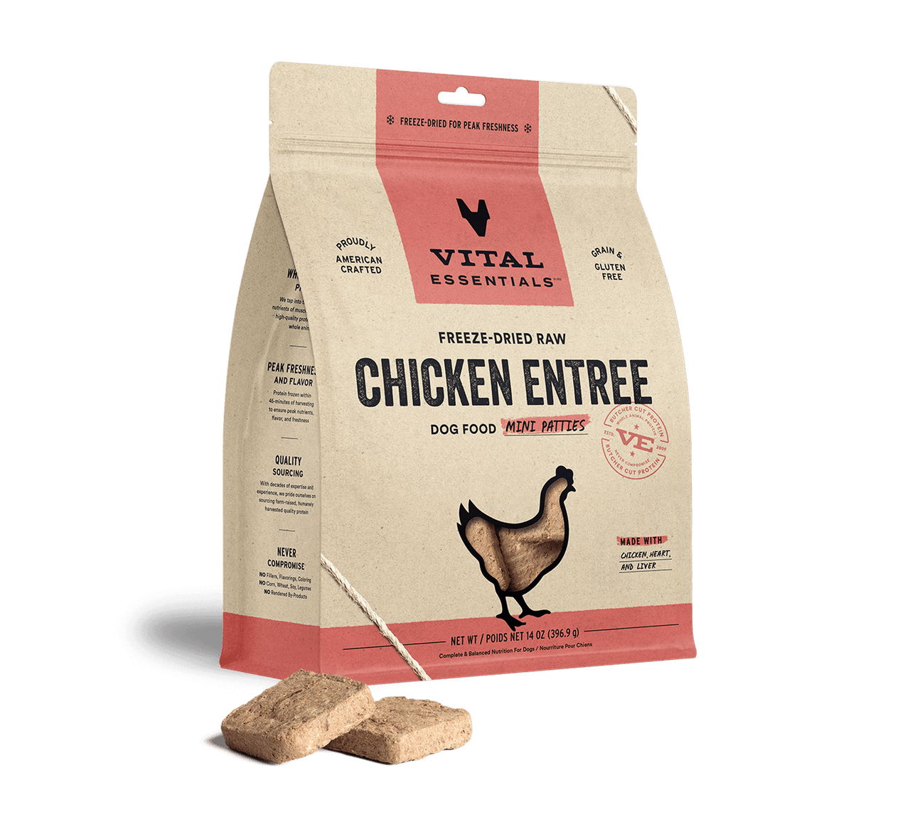 Vital Essentials Freeze-Dried Raw Entree Dog Food Mini Patties Chicken 14oz by Pet Food Warehouse