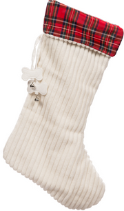Huggle Hound Off-White Corduroy Stocking with Tartan Plaid Cuff Cat by Pet Food Warehouse