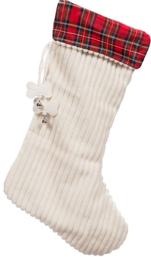 Huggle Hound Off-White Corduroy Stocking with Tartan Plaid Cuff Cat by Pet Food Warehouse