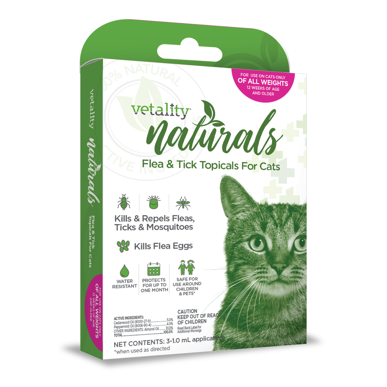 Vetality Naturals Flea & Tick Topicals for Cats 3 Count by Pet Food Warehouse