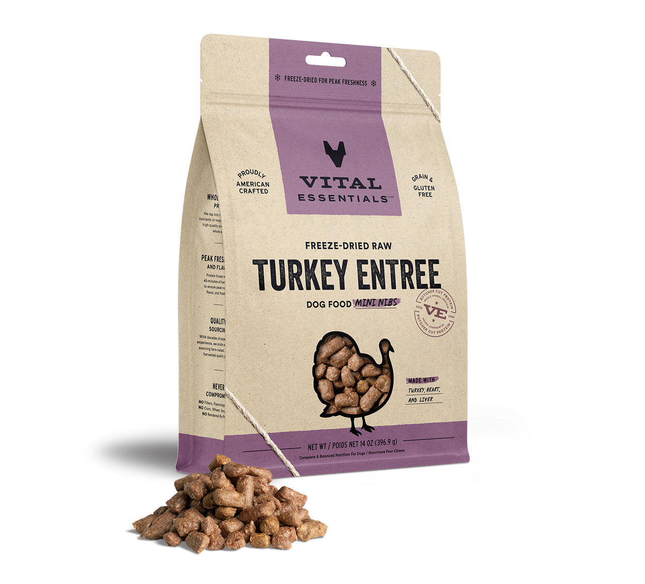 Vital Essentials Freeze-Dried Raw Entree Dog Food Mini Nibs Turkey 14oz by Pet Food Warehouse