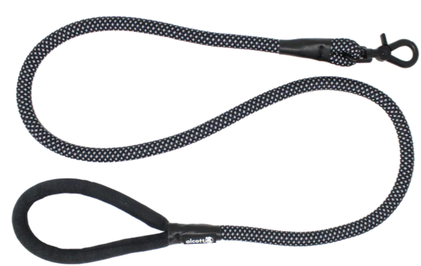 Alcott Adventure Rope Leash Reflective Stitching 5' Black by Pet Food Warehouse