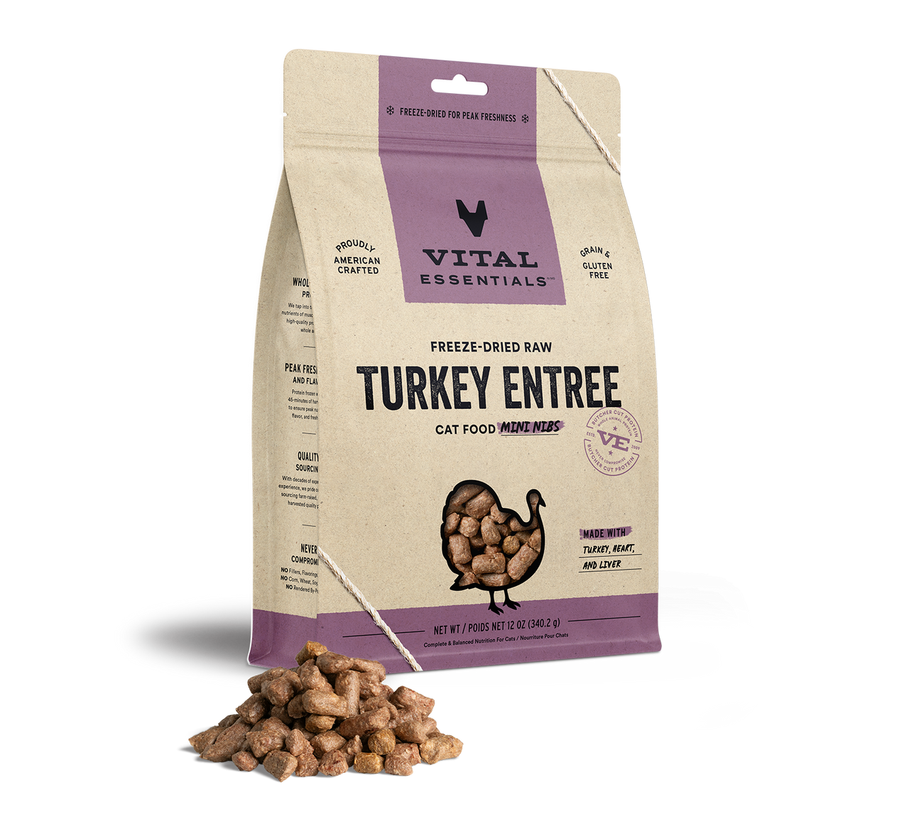 Vital Essentials Freeze-Dried Cat Food Mini Nibs Turkey 12oz by Pet Food Warehouse